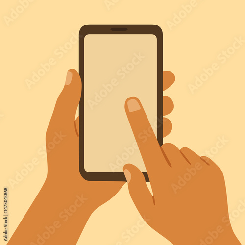 flat mockup design of hand holding mobile phone clicking