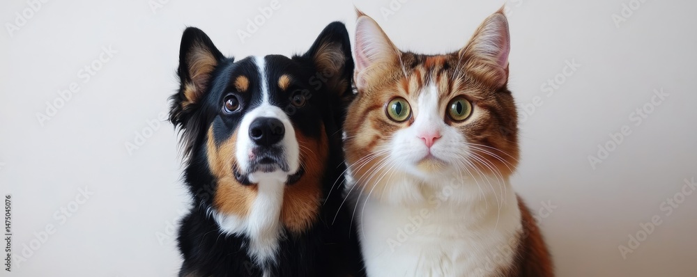 Obraz premium Adorable Dog and Cat Portrait Friendly Faces, Pets, Animals Pet photography, animal portraits