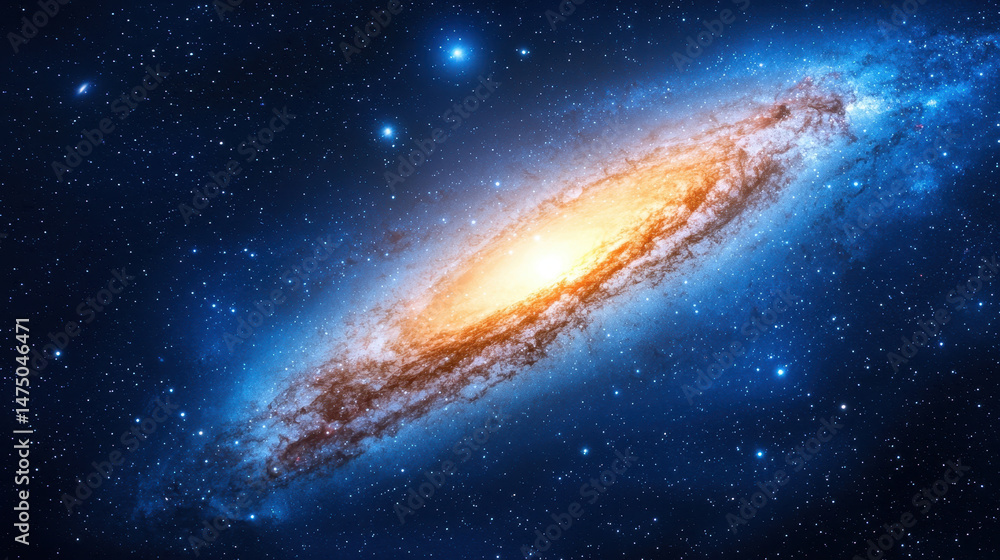 Fototapeta premium Stunning galaxy with bright stars and vibrant orange core, showcasing beauty of universe and its vastness