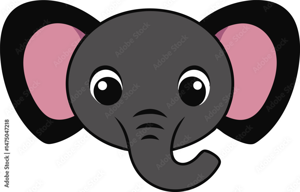 Fototapeta premium A kawaii style elephant head vector silhouette black