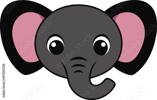 A kawaii style elephant head vector silhouette black