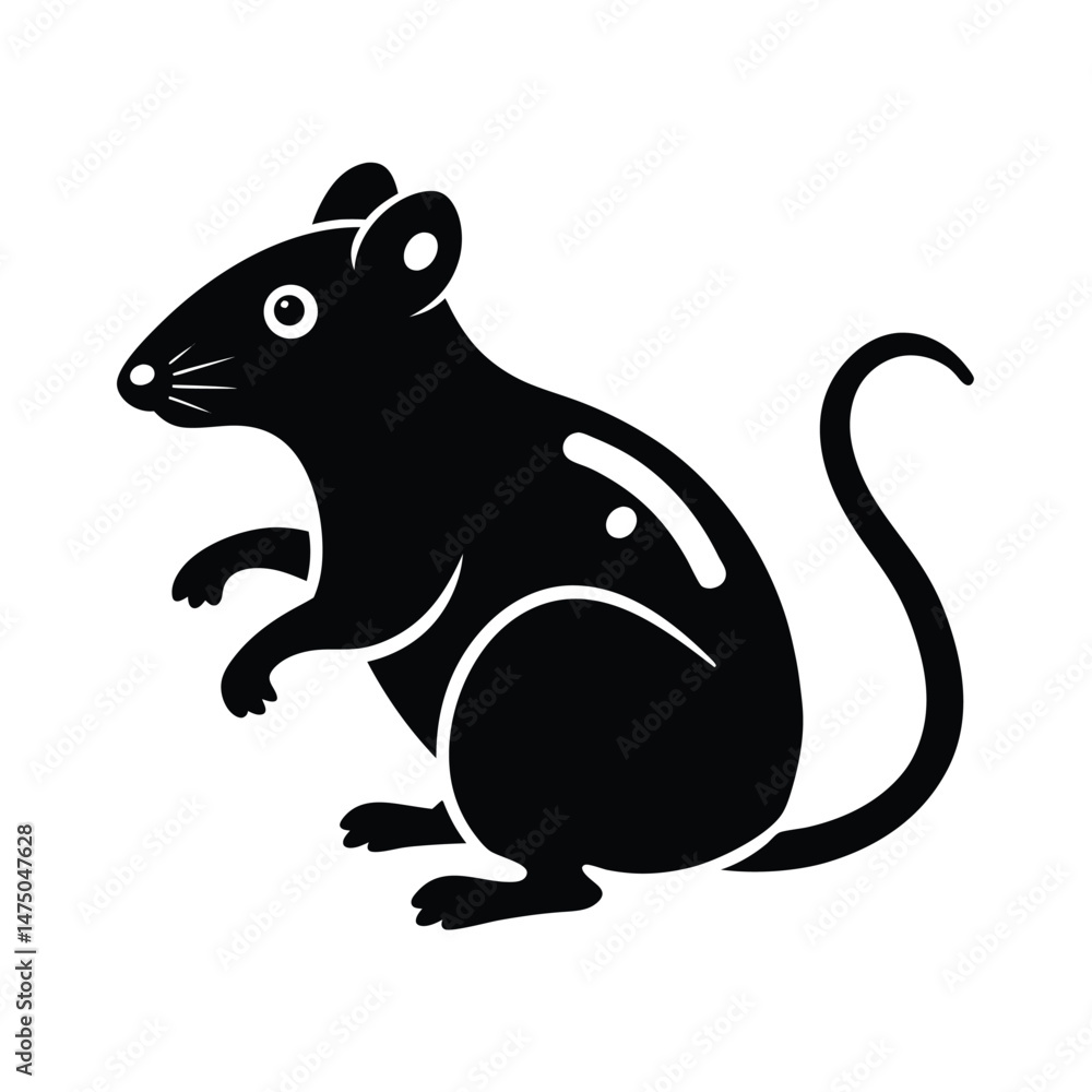 Stylized black and white illustration of a cute rat rodent perfect for various design applications and projects Stylized black and white illustration of a cute rat rodent perfect for various design applications and projects