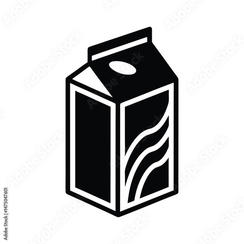 Black and white illustrated carton of milk showing waves and modern minimalist design for food related projects