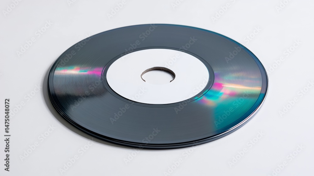 Black Vinyl Record with White Label, Music, Analog Audio, Record Player Black Vinyl Record with White Label, Music, Analog Audio, Record Player