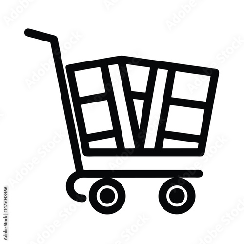 Black and white outlined shopping cart icon representing commerce consumerism and online shopping availability