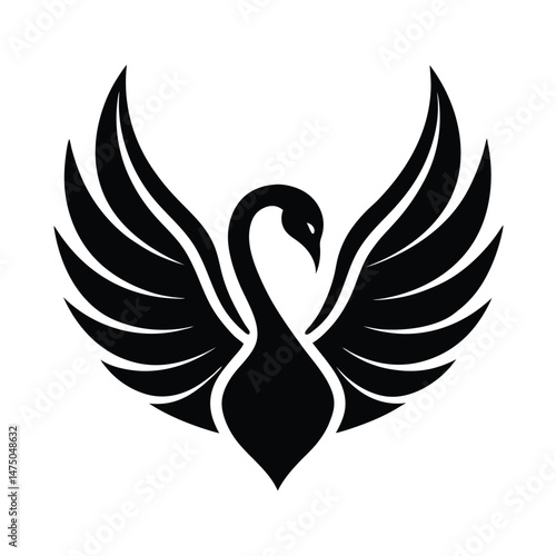 Elegant black swan with wings spread wide in a graceful and sophisticated vector illustration