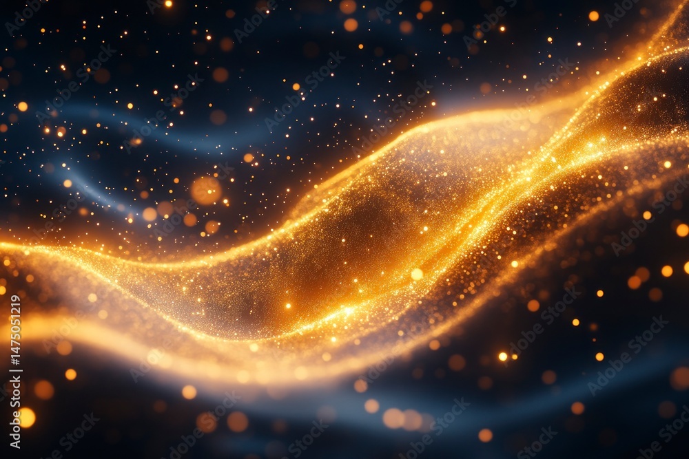 Fototapeta premium Golden waves dance across a dark, starry sky