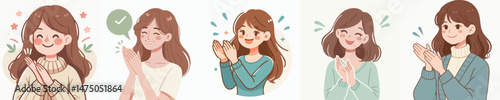 a young woman clapping his hands happily style vector flat design