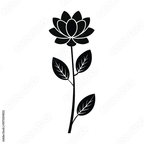 Minimalist Flower Vector - Simple Line Art, Black  White Botanical Clipart for Logo & Design EPS, SVG, AI, PNG