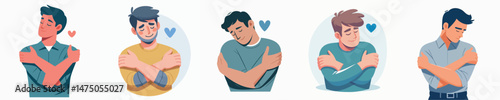 a man hugging himself proudly vector flat design style