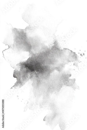 Abstract watercolor wash, shades of gray and white, soft, diffused, and painterly.  Clusters of color, blending into one another, creating a textured feel