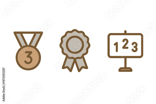 Bronze medal, award ribbon, and ranking symbol on olive background