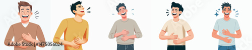 a man laughing while holding his stomach style vector flat design
