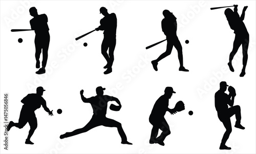 Baseball player silhouettes vector 