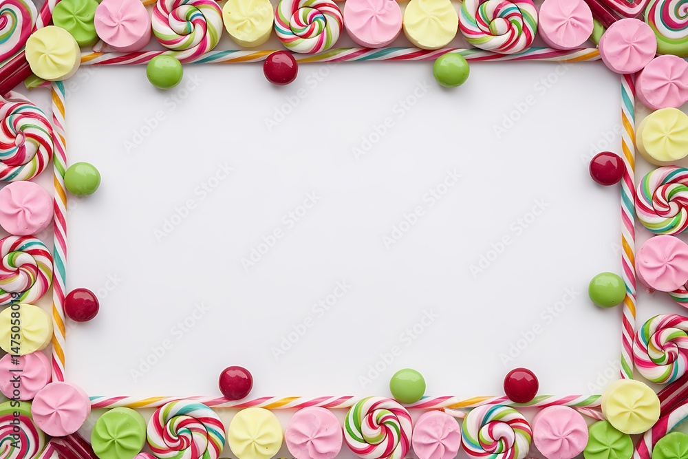 Obraz premium A Colorful Candy Border Frames a Blank White Space Perfect for a Sweet Message