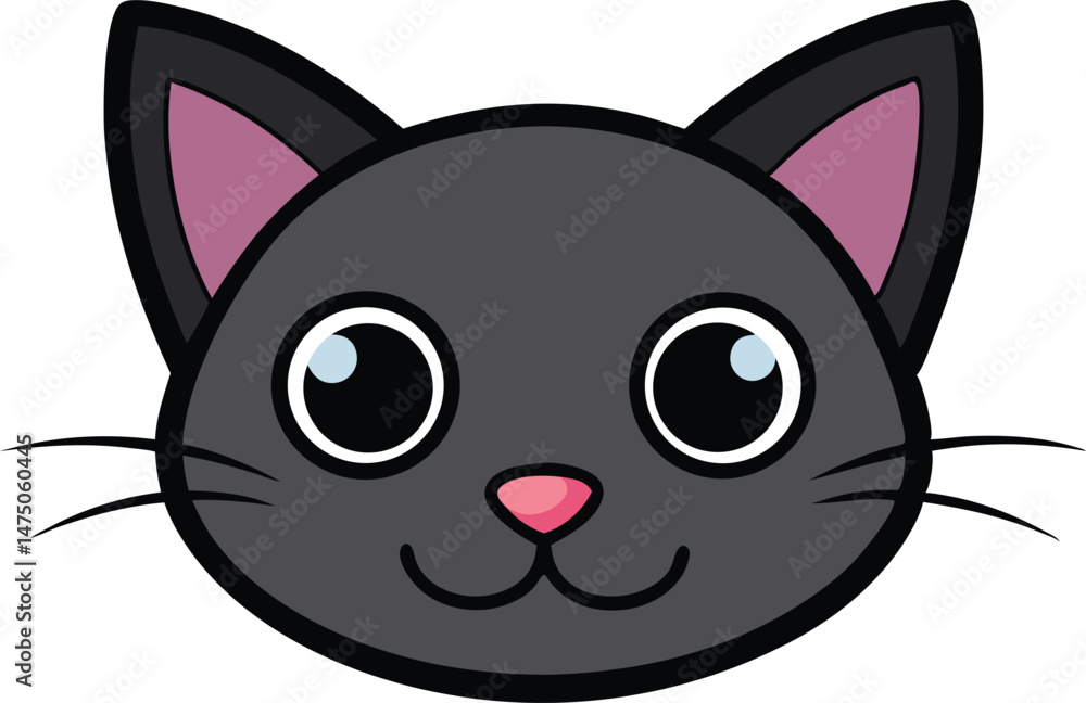 A kawaii style cat head vector silhouette black A kawaii style cat head vector silhouette black