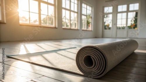 Rolled Yoga Mat in Sunlit Studio