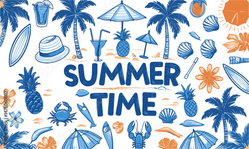 Modern vector illustration inspired by summer vacation elements, easily scalable and editable.