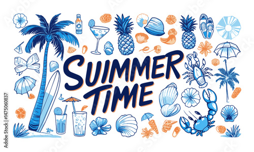 Modern vector illustration inspired by summer vacation elements, easily scalable and editable.