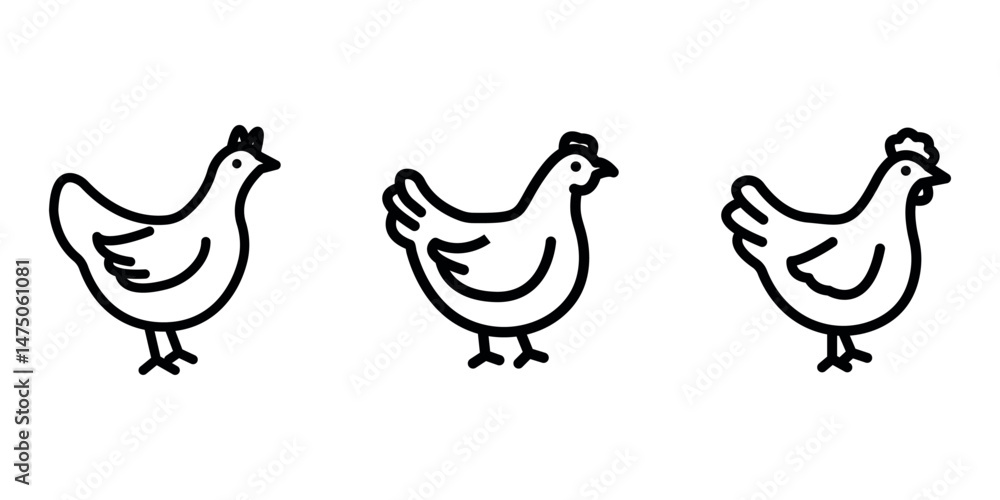 chicken outline or line icon design bundle.