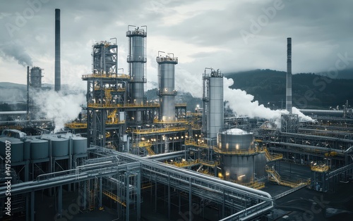 Wallpaper Mural Photorealistic visualization of an industrial complex with carbon capture technology in the context of environmental impact, including active production of environmentally friendly energy. Torontodigital.ca