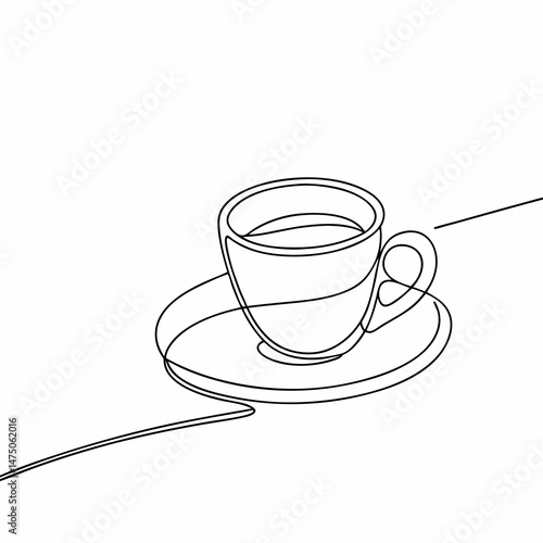Line art coffee cup and saucer on a minimalistic background