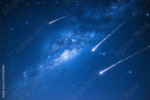 Night sky scene with meteor shower and the milky way galaxy showcasing celestial beauty and wonder