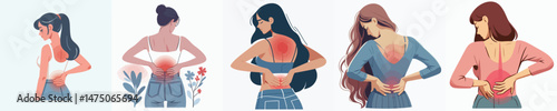 a woman holding his waist because of pain style vector flat design