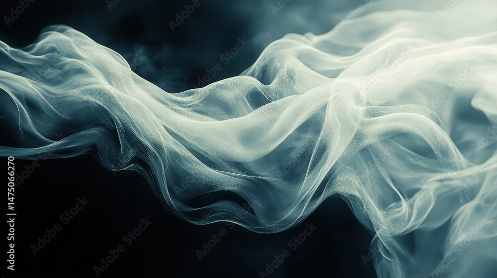 Fototapeta premium Abstract Smoke Wave with Glowing Particles Dark Background