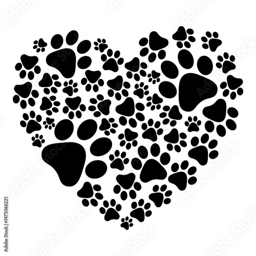 Dog footprints, hearts and paws, dog love, pets