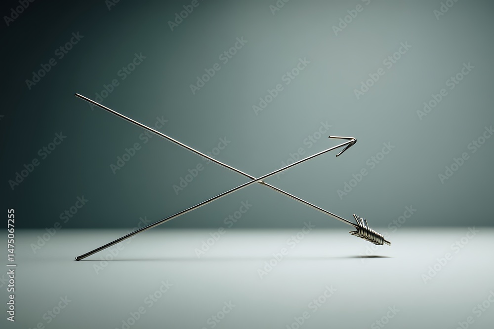 Fototapeta premium Two crossed metal arrows on a gray background