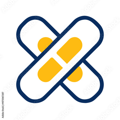 Medical adhesive bandage icon in blue and yellow representing health and care