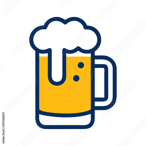 Illustration of a frothy beer mug filled with golden beverage in a cheerful design