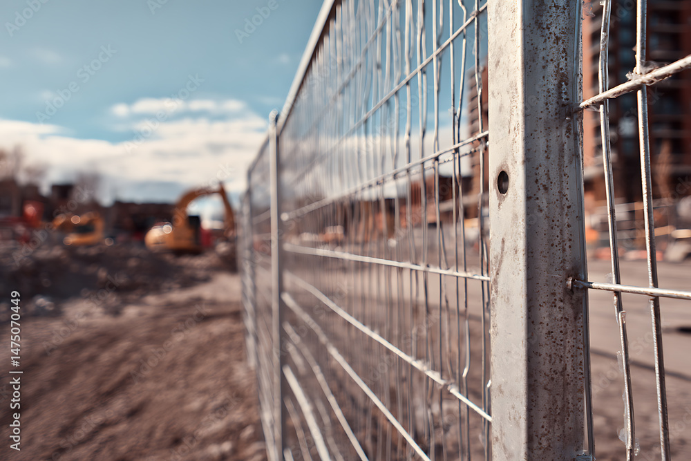 Obraz premium Steel Mesh Fencing at Large Construction Site Entrance