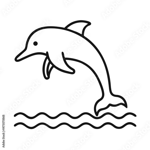 Dolphin jumping out of the water illustration, minimalistic style and copy space