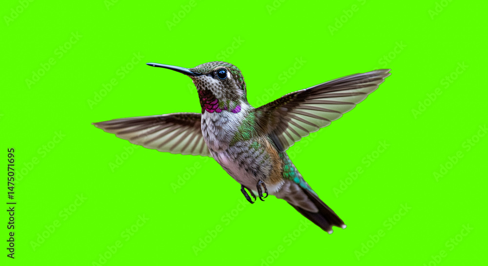 Fototapeta premium Stock footage of hummingbird flying on green screen background for video editing and compositing