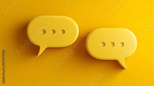 Two yellow textured speech bubbles with black dots on yellow background.