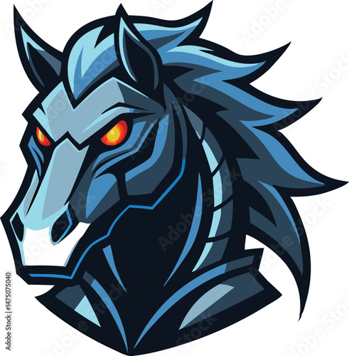 Wallpaper Mural Aggressive horse mascot with glowing eyes, armored details, and a futuristic vibe ideal for a gaming or racing team  Torontodigital.ca