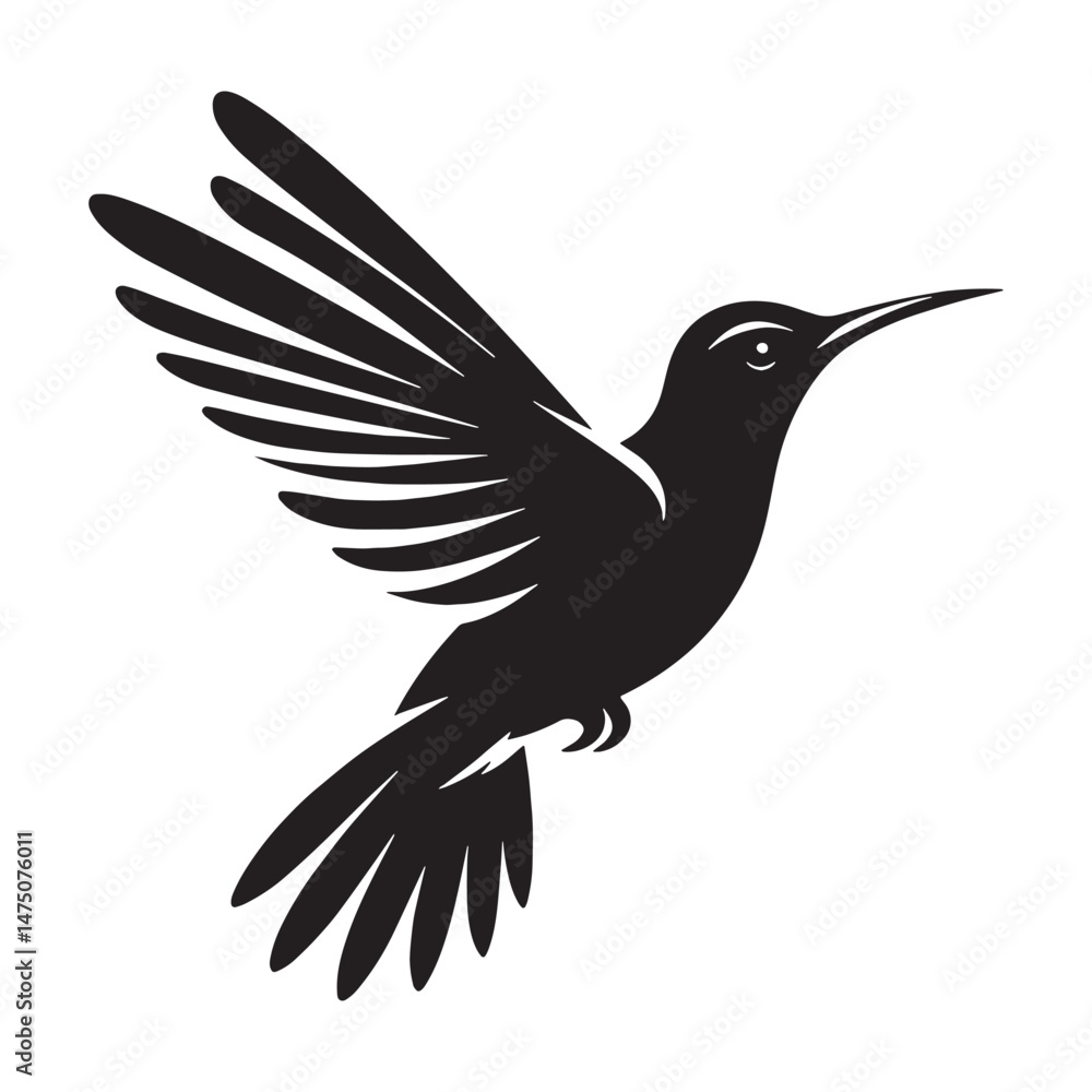 Fototapeta premium Floating Flight Hummingbird silhouette – Hummingbird illustration – Minimalist Hummingbird vector – Bird silhouette