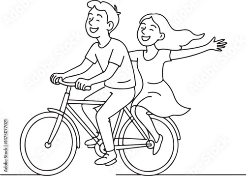 Happy Couple Riding Bicycle Together