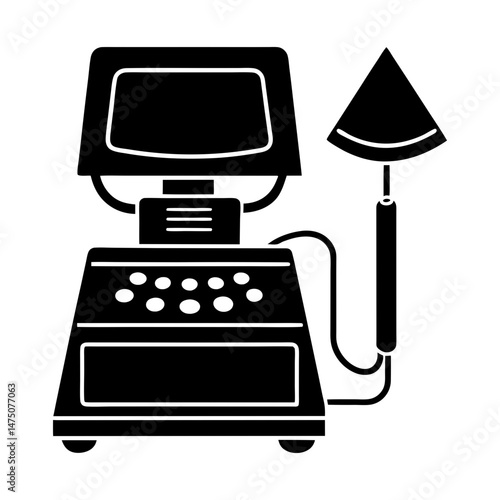 Illustration of a diagnostic ultrasound machine with a monitor and probe in solid black color