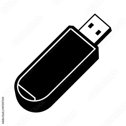 Illustration of a black usb flash drive with white connector on a white background in simple style