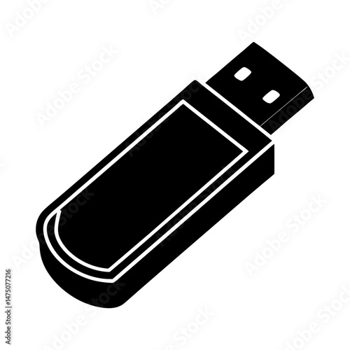 Illustration of a black usb flash drive with a rectangular body and connector on a white background