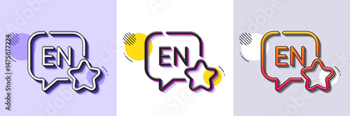 English line icon. Halftone dotted pattern. Gradient icon with grain shadow. Chat bubble sign. Translate message symbol. Line english icon. Various designs. Vector