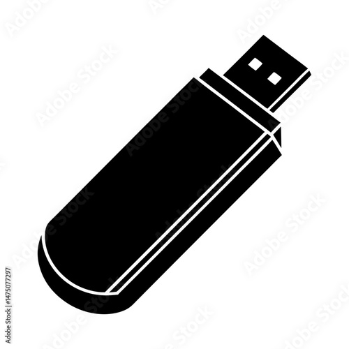 Illustration of a black usb flash drive with connector extended on a white background isolated view