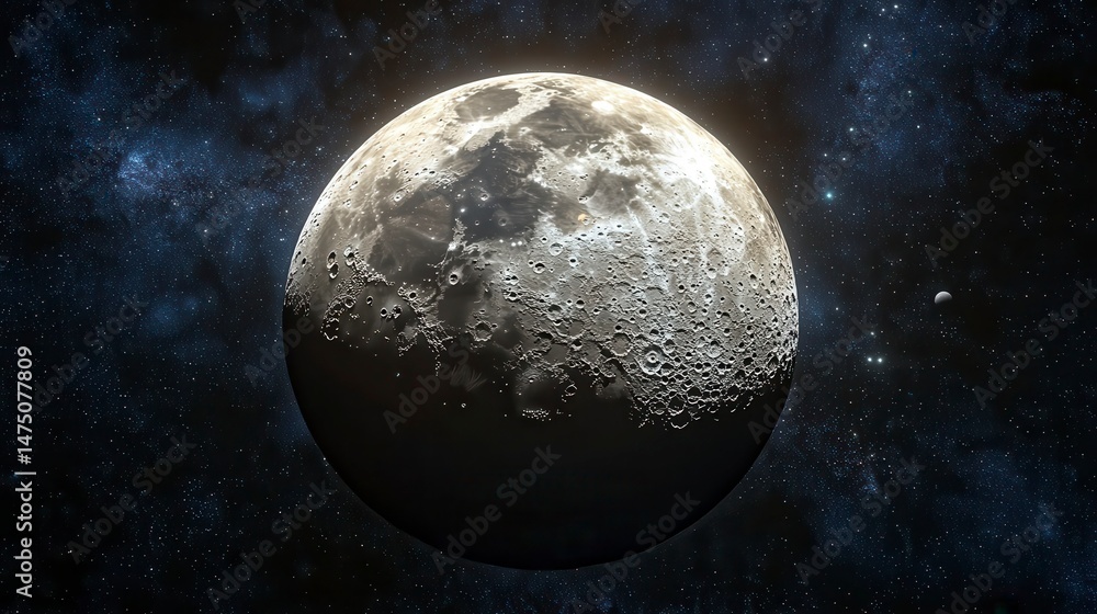 Obraz premium Cratered moon against starry backdrop