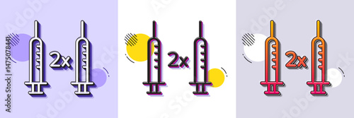 Coronavirus 2x vaccine line icon. Halftone dotted pattern. Gradient icon with grain shadow. Corona syringe sign. Covid jab symbol. Line coronavirus vaccine icon. Various designs. Vector