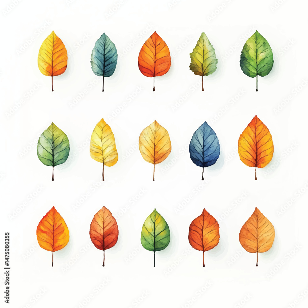 Obraz premium Cute cartoon watercolor A collection of fall leaves