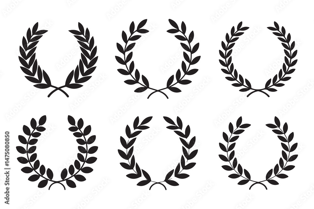 This is a vector set of gold laurel wreath illustrations, a collection of award symbols and decorative design elements like leaves and branches in a circular pattern, often associated with winners and This is a vector set of gold laurel wreath illustrations, a collection of award symbols and decorative design elements like leaves and branches in a circular pattern, often associated with winners and