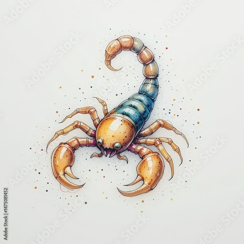 Detailed Illustration of a Vibrant Scorpion With Unique Colors and Patterns on a White Background photo